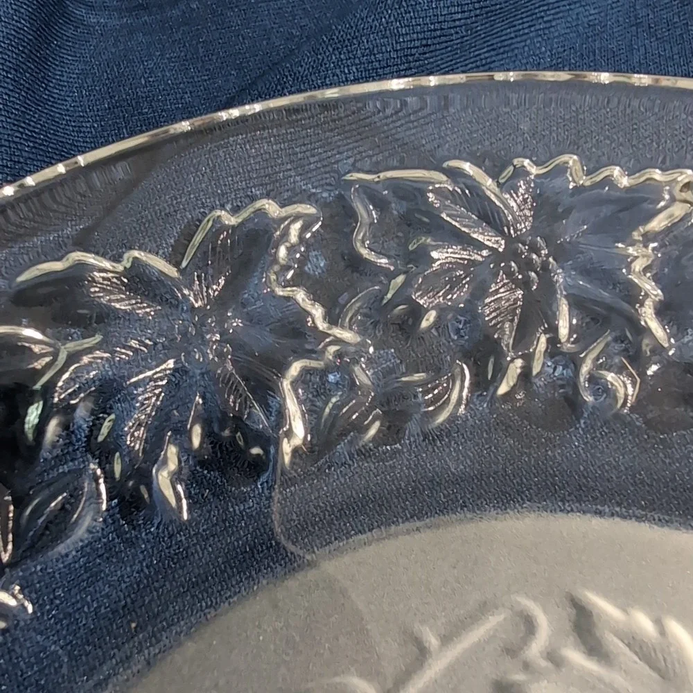 Princess House Poinsettia Frosted Center Clear Rim Glass Dinner Plates Set of 4